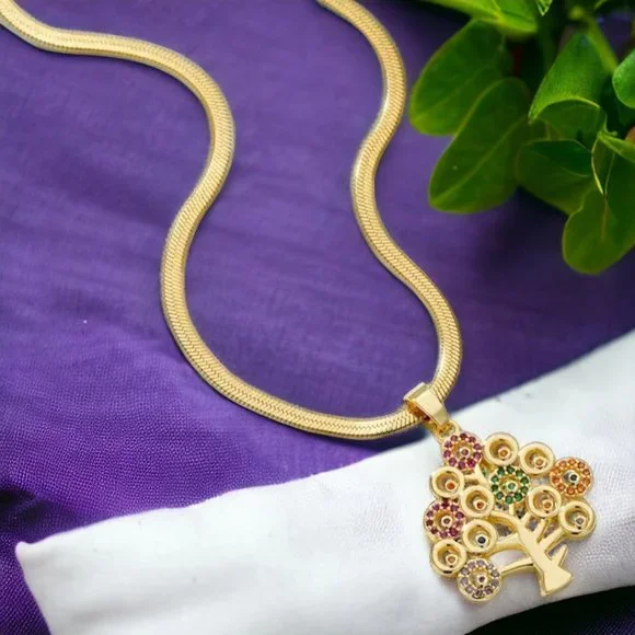 ๐๏ธ ๐ฆ Gold Plated 316 L Stainless Steel Necklace With Tree of Life ๐ณ Pendant - Picture 4 of 4